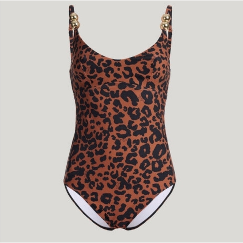 Wolford Bronze Print One Piece Swimsuit - NWT - XS push up effect, gold details - Picture 7 of 15